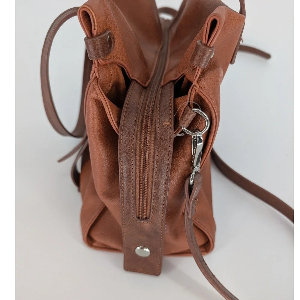 Chillx Satchel Bag Womens Large Brown Vegan Leather Buckle Crossbody Strap Boho
